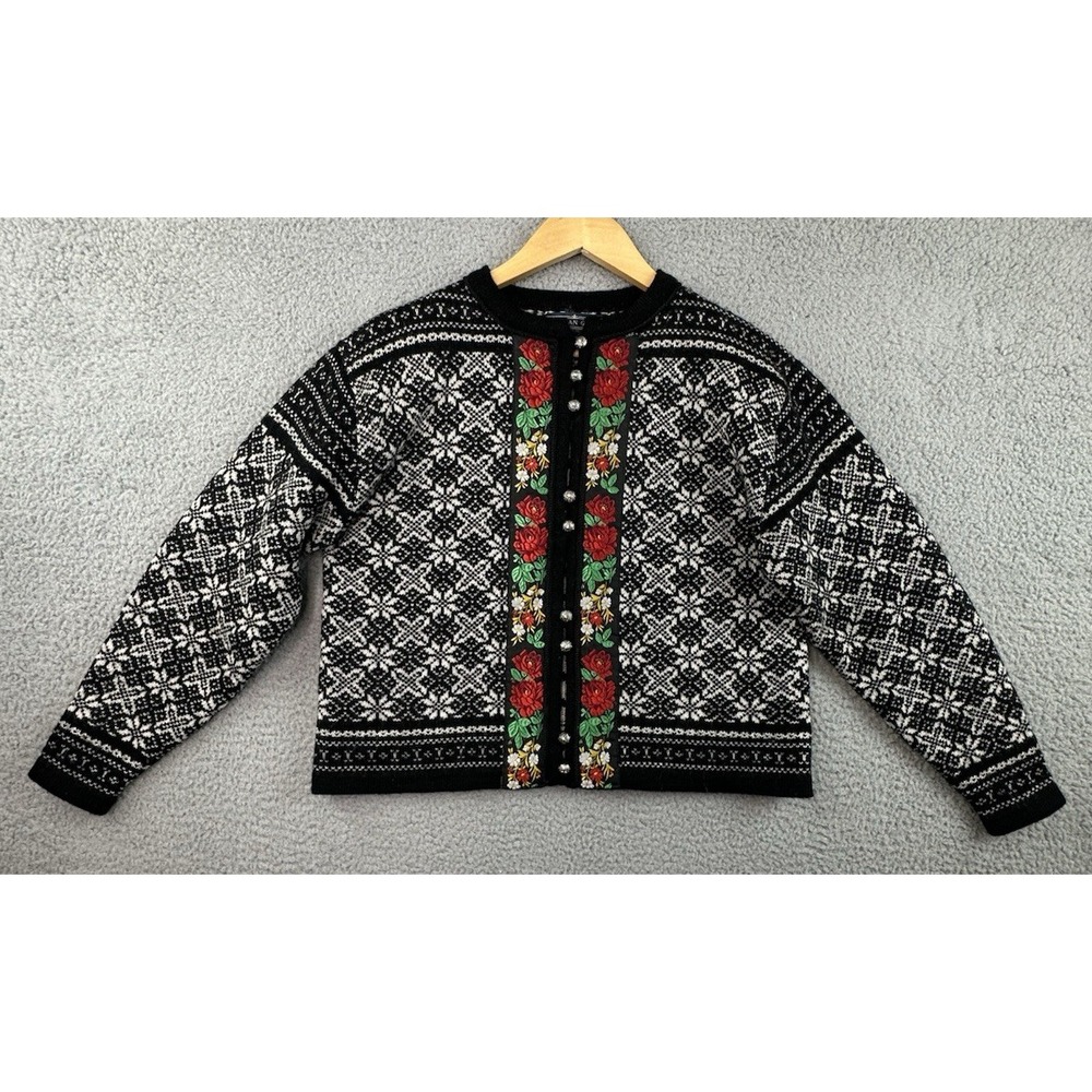 Vtg Herman Geist Cardigan Wool Sweater Petite Medium Icelandic Nordic Christmas
